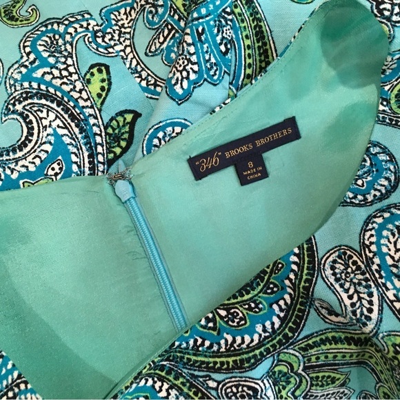 346 Brooks Brothers Paisley Green A Line Dress Sleeveless Lined Womens Size 8 - Picture 7 of 7